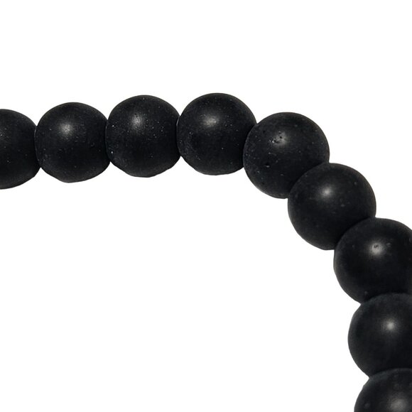 Boho Black Beaded Stretch Bracelet Red Accent Stone Natural Classic Jewelry - Picture 3 of 4